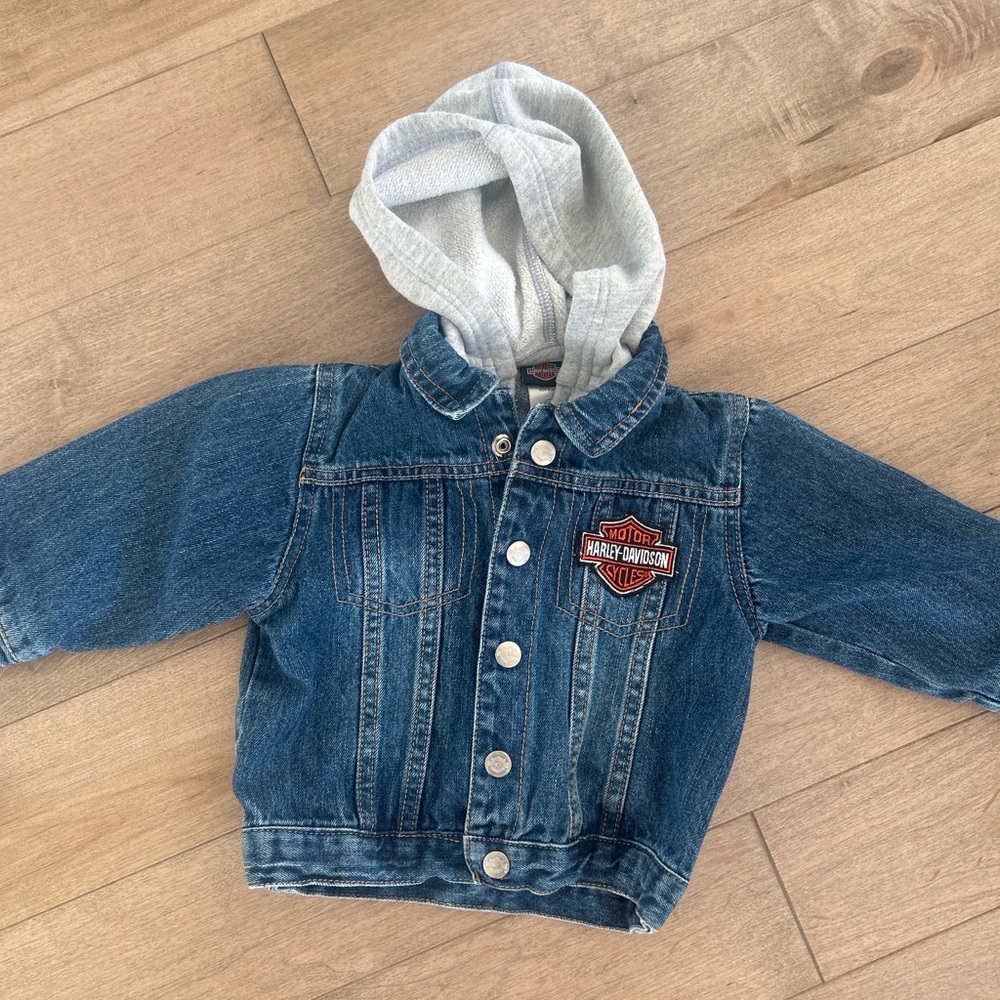 Harley-Davidson Kids Blue Denim Jacket with Gray Hoodie